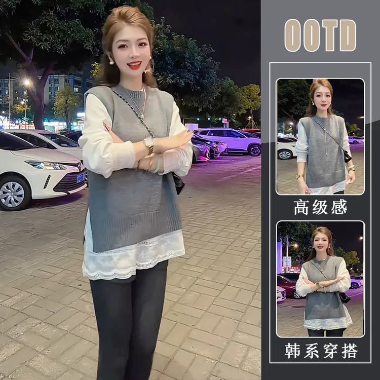 巨好看韩系高级感时尚百搭针织马甲设计感打底衫黑色鲨鱼裤三件套