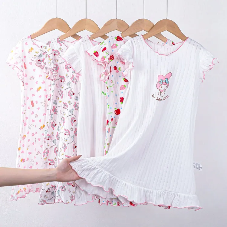女童睡裙纯棉儿童短袖睡衣公主风宝宝可爱春夏秋装薄款家居连衣裙