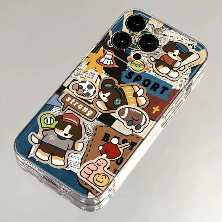 拼接复古小狗适用iPhone16手机壳苹果13透明vivo小米oppo华为荣耀