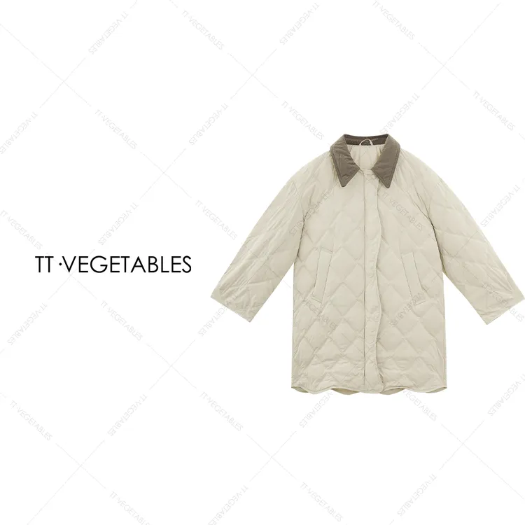 噢芬/小个子 【珂酥】白鸭绒灯芯领羽绒服冬轻奢长外套522595