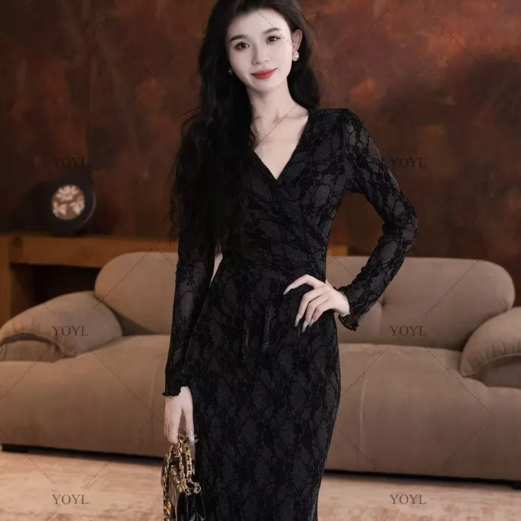 【yola】秋野秋季新款高级法式显瘦假两件鱼尾连衣裙-YL11792