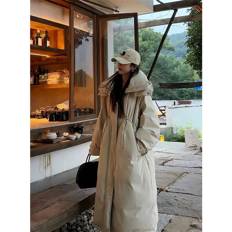 300斤大码女装白色气质百搭连帽长款棉服女胖mm宽松遮肉棉衣外套