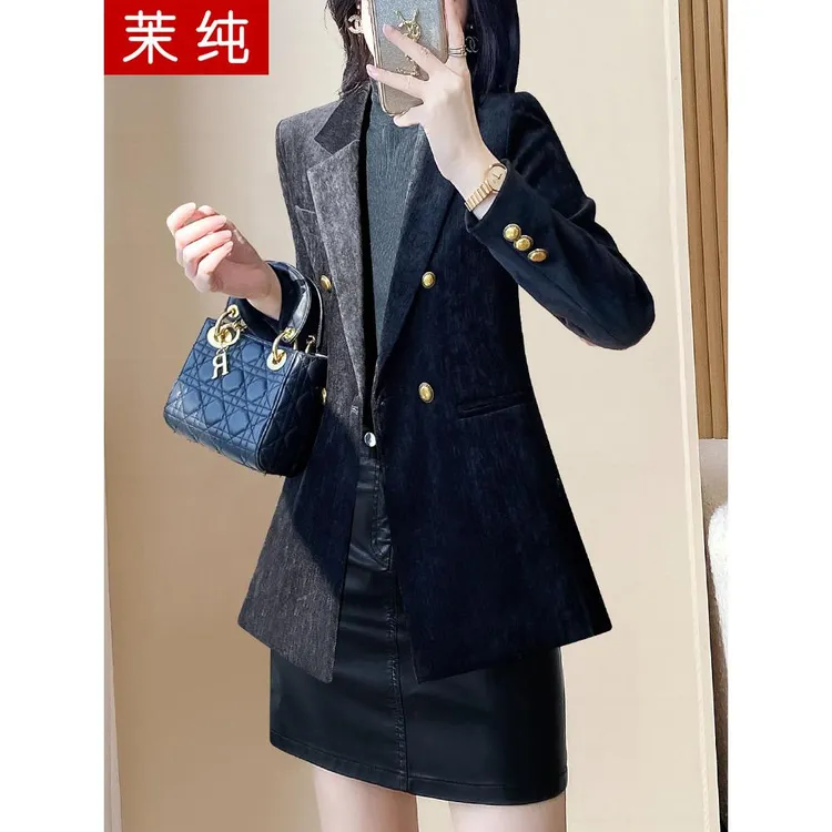 西装外套女2025新款黑色时尚洋气御姐高级感超好看金丝绒西服上衣