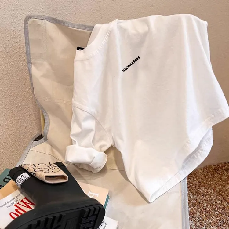 2025新款春秋款中大童白色纯棉长袖T恤男童女童秋装打底衫儿童装