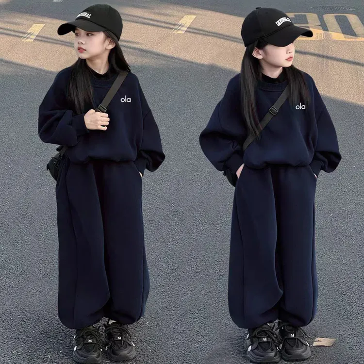 女童春秋款卫衣2025新款6-12岁小女孩运动休闲简约网红两件套潮