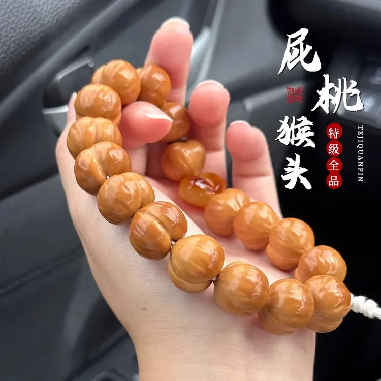 精雕屁桃猴头手串新品文玩盘串核桃单圈盘玩核桃手持男女佛珠手链