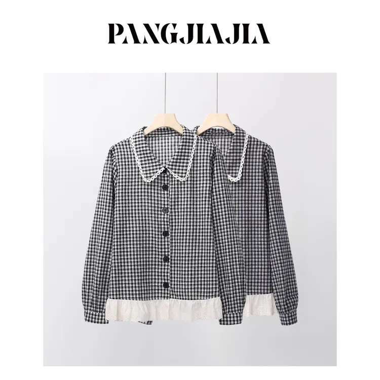 【胖佳佳】现货~格纹趣味 长袖磨毛衬衫秋冬减龄百搭上衣H625C15982