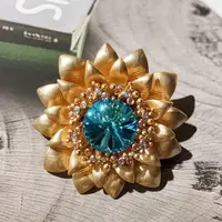 铜合成锆石胸针 【Vivian专属】纸醉金迷金色Vintage花朵胸针