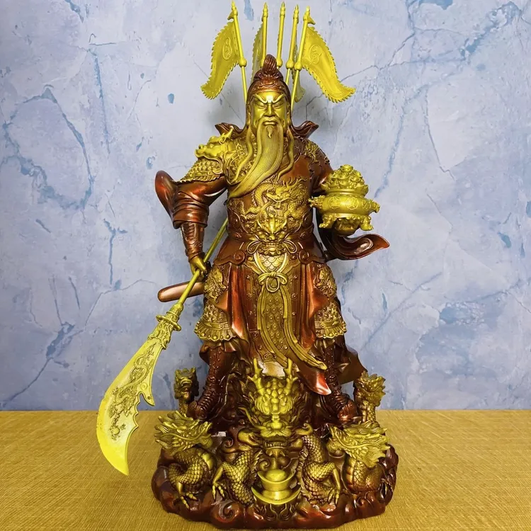 华昂工艺品黄铜材质彩绘关公摆件装饰工艺品