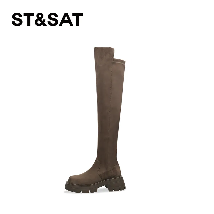 【可可小姐】星期六厚底美拉德高筒靴过膝弹力靴穿搭显瘦长筒靴7B02