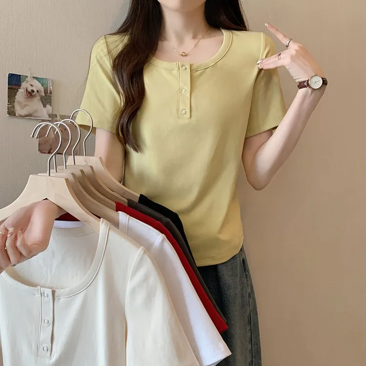 2025夏装新款胖mm大码女百搭时尚圆领纯色显瘦正肩短袖6399