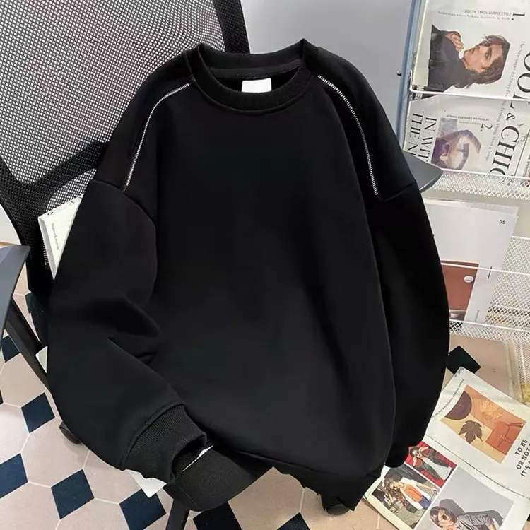 男士秋冬季宽松韩版圆领拉链卫衣休闲百搭套头情侣上衣设计感小众