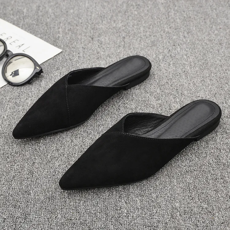 欧洲风格站2025夏新款拖鞋真皮包头浅口半拖低跟平跟外穿凉拖女鞋