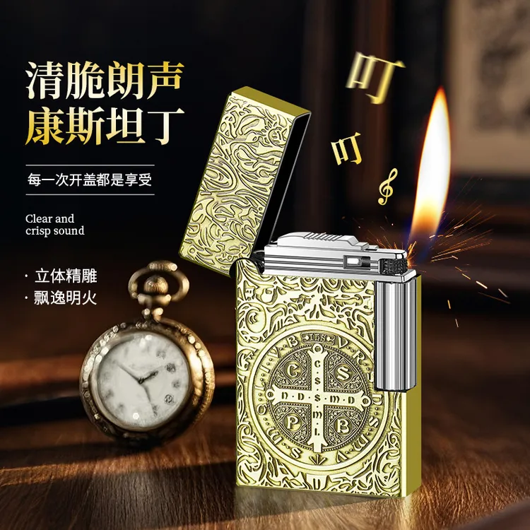 福腾新品康斯坦丁雕刻工艺充气朗声打火机侧打金属砂轮明火点烟器