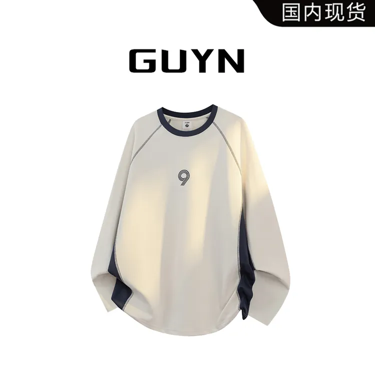【品牌现货】GUYN春秋季休闲卫衣男士美式潮流长袖t恤撞色字母男装