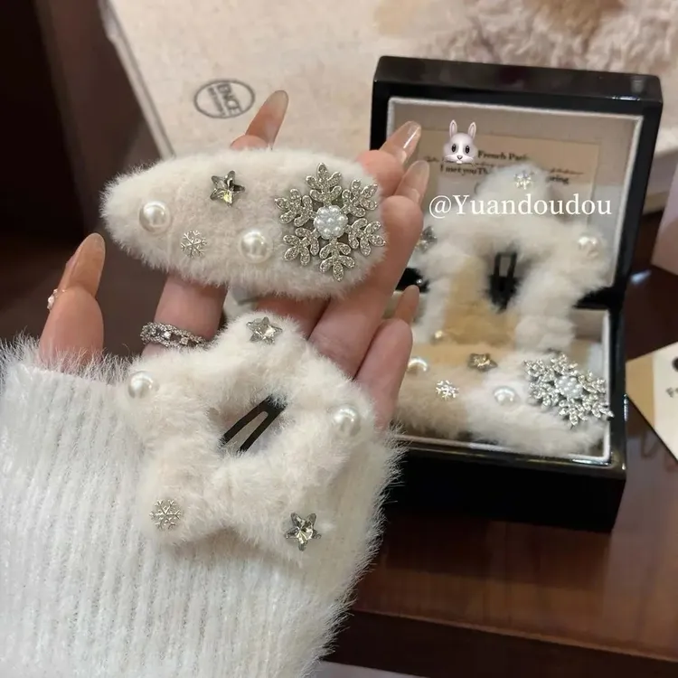 寒冬密语秋冬毛茸星月发夹耳畔甜美感觉可爱韩式发饰碎发点缀