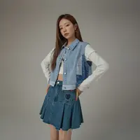 G002J【金拐子专属】CHUU撞色拼接感破洞休闲宽松牛仔马夹-F