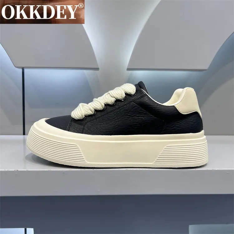 okkdey男鞋牛皮时尚软底增高男士休闲鞋秋季皮面简约板鞋