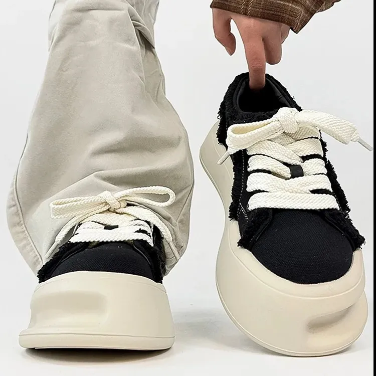 增高5CM刘维同款马蹄鞋黑白厚底帆布鞋男女低帮百搭休闲面包板鞋