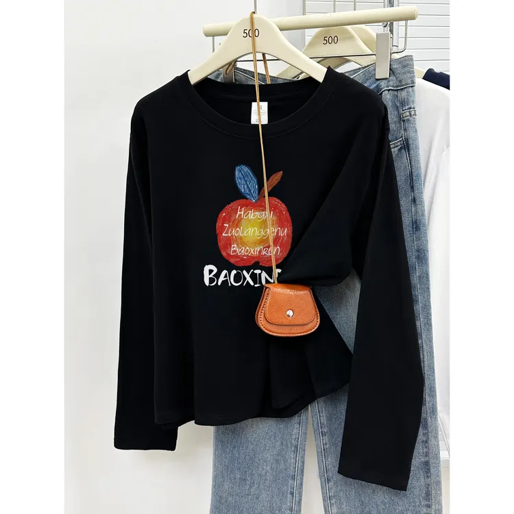 正肩长袖打底衫t恤女秋季2025年新款韩版宽松大码胖mm遮肉上衣