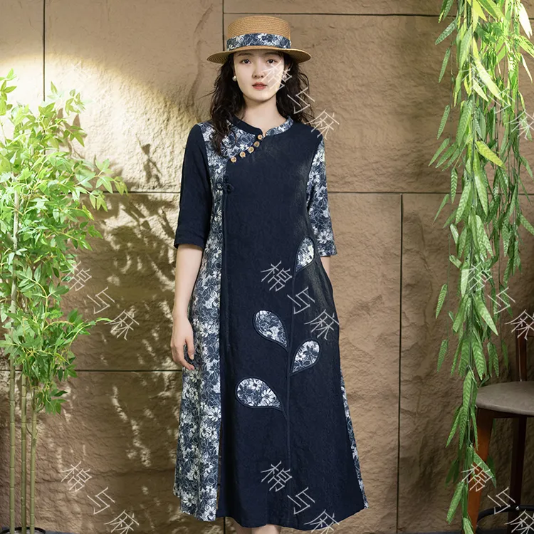【青花】国风连衣裙改良旗袍裙青花瓷拼接优雅丹风穿搭新中国风裙子
