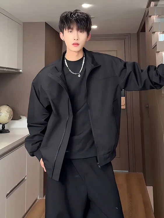 美式vintag夹克外套男春秋三防户外冲锋衣廓形立领飞行员棒球服潮