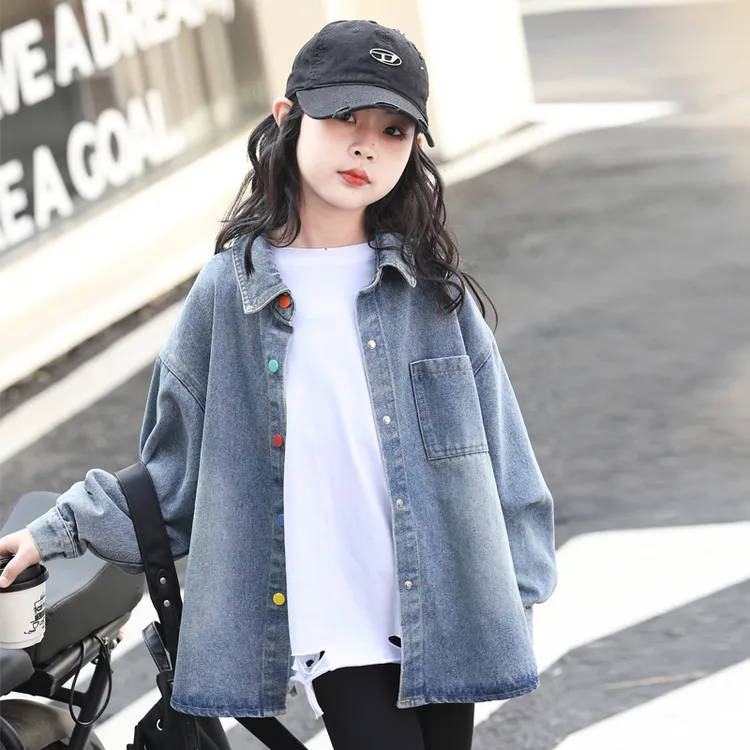 女童牛仔衬衫春秋款洋气爆款儿童外套6-12岁潮款中大童女孩衣服
