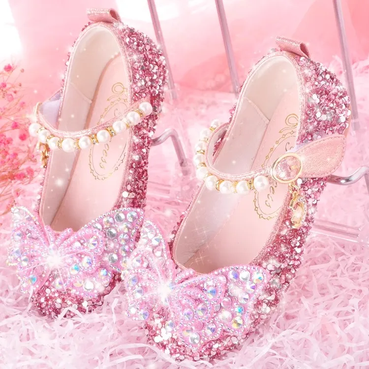 宝宝洋气水晶鞋3-10岁水钻皮鞋2025春秋新款软底小皮鞋女童公主鞋