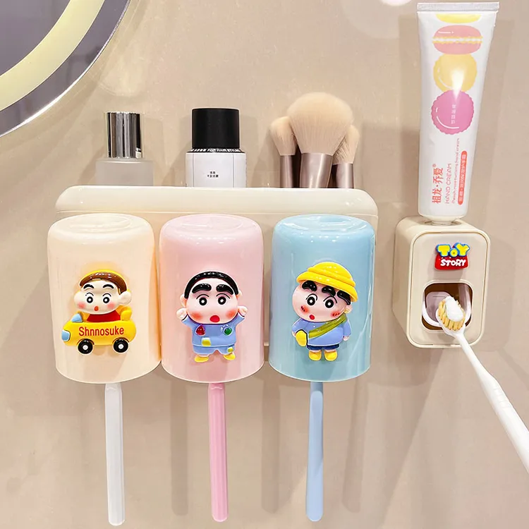 电动牙刷置物架壁挂式免打孔可爱卡通蜡笔小新家用刷牙漱口杯挂架