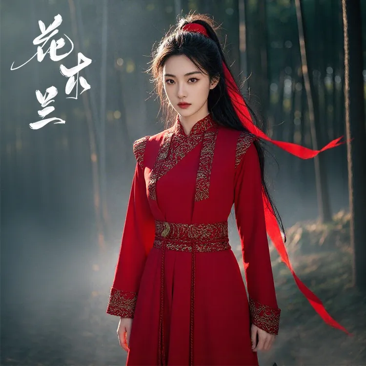 国风雪龙吟扇子剑舞舞蹈演出服花木兰武侠古装侠客风汉服女打鼓服