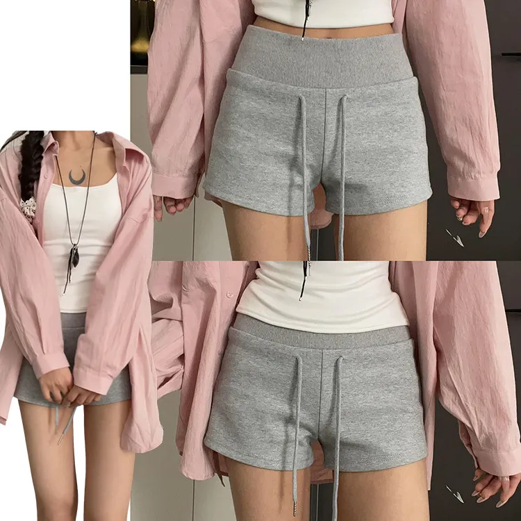 灰色时尚修身显瘦热裤女夏季2025新款美式慵懒显瘦外穿包臀裤