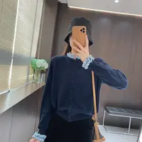 IMFLY金小金自制女装 羊毛衫DYW9817秋季韩系拼接木耳边针织开衫