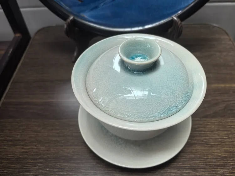 张之陶柴烧三才韵彩盖碗（礼盒装）冰裂纹陶瓷