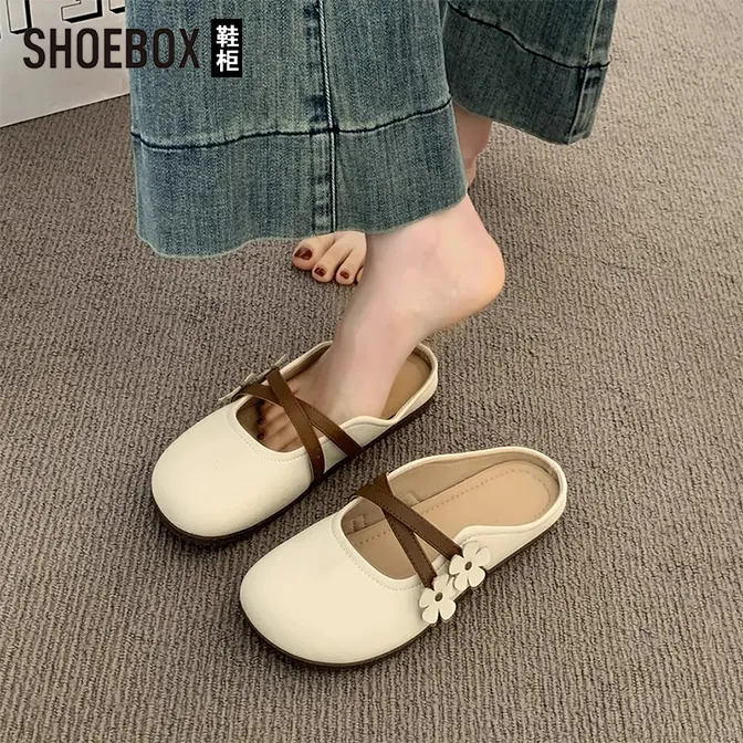 SHOEBOX鞋柜包头半拖鞋女夏外穿2025新款超火一脚蹬法式凉拖鞋