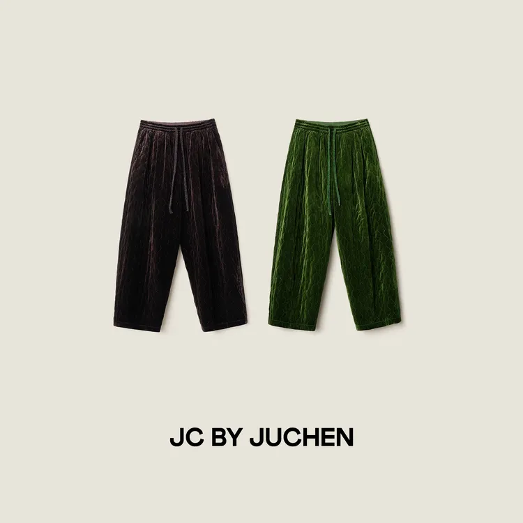 安暖福至绛丝绒葫芦纹轻国风百搭松紧腰休闲九分裤 FW201013-194