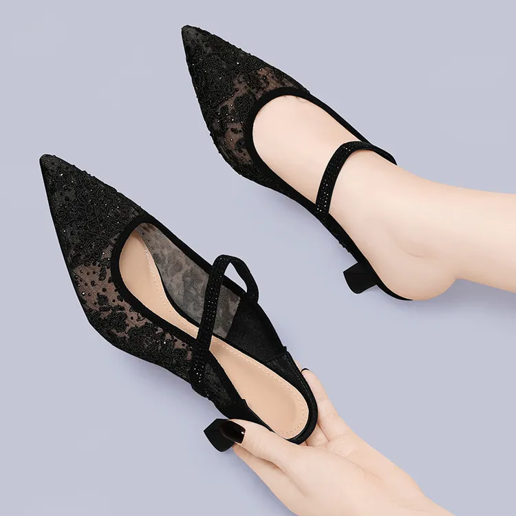 绝美时尚半拖鞋女夏季外穿包高跟穆勒鞋气质高级感网纱镂空凉鞋