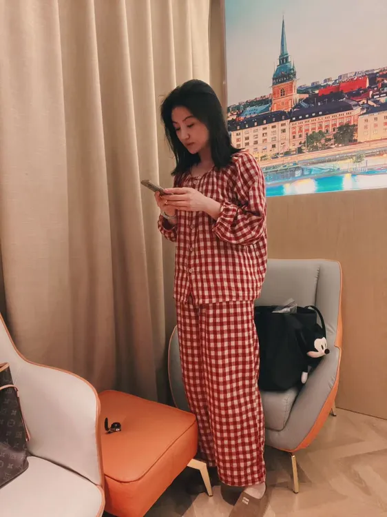 红格子细棉纱家居服（宽松版型，卡码拍大更舒服喔）