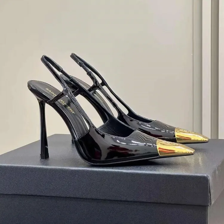 2025杨树林同款金属头高跟鞋后空黑色性感气质细跟包头鞋子网红