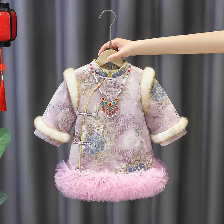 汉服女童国风超仙连衣裙宝宝新中式加绒旗袍裙儿童唐装洋气拜年服