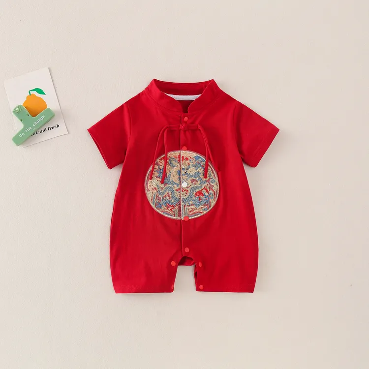 新生婴儿冰瓷棉夏季连体衣薄款无袖国风爬服周岁满月衣服