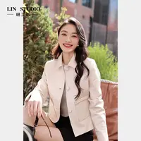 【小羊皮】琳工坊“应诺”白色皮衣气质时尚百搭复古休闲唐琳设计师