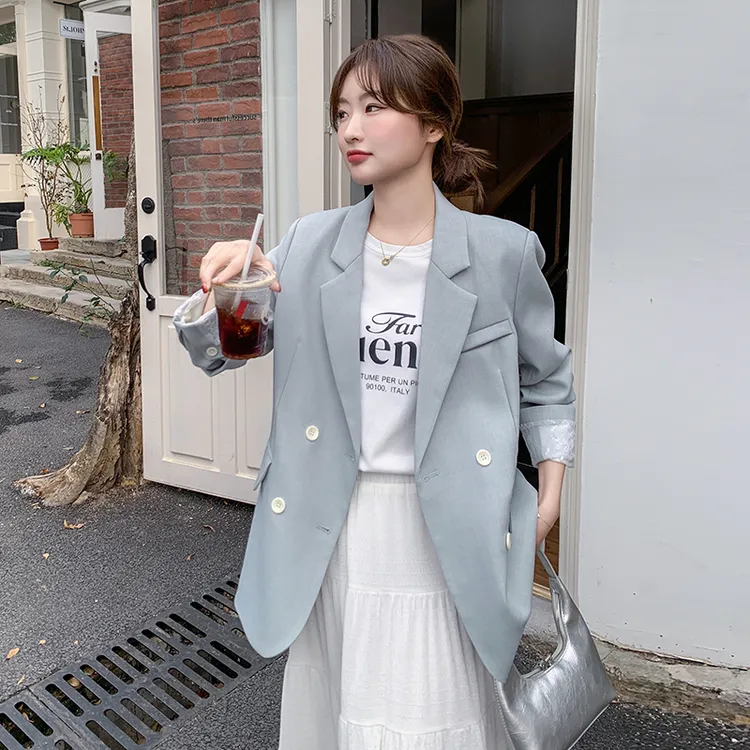 蓝色西装外套女设计感小众2025秋季新款韩系百搭休闲小香风西服