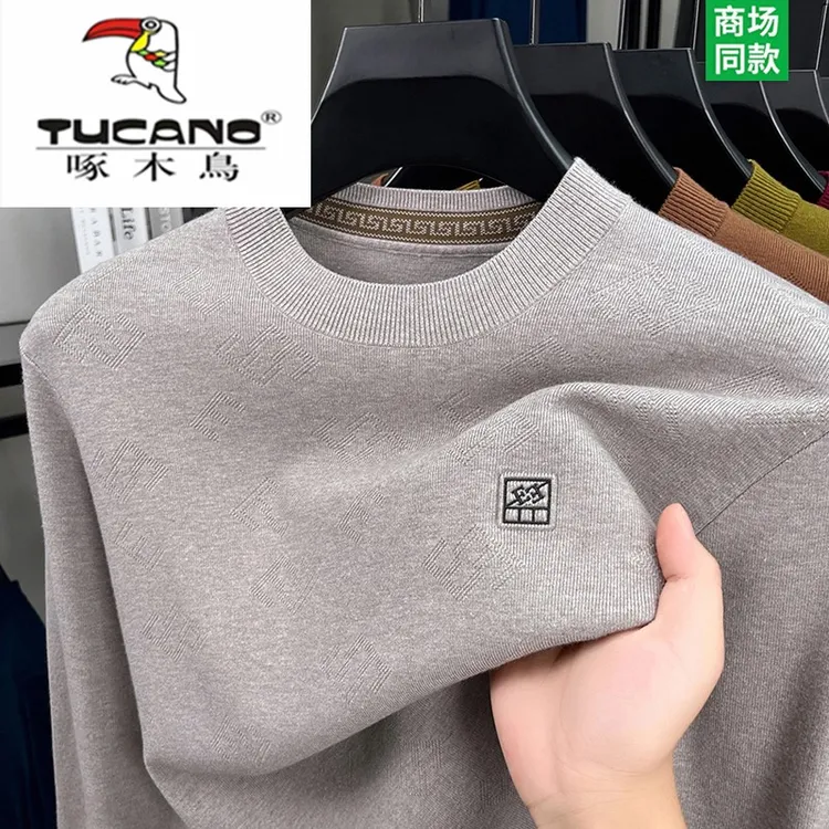 啄木鸟正品高档羊毛衫男士秋冬季新款圆领毛衣针织长袖恤百搭款