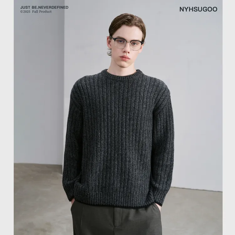 NYHSUGOO/南乙秋冬16支双纱混纺绵羊毛针织毛衣3812男士可叠穿