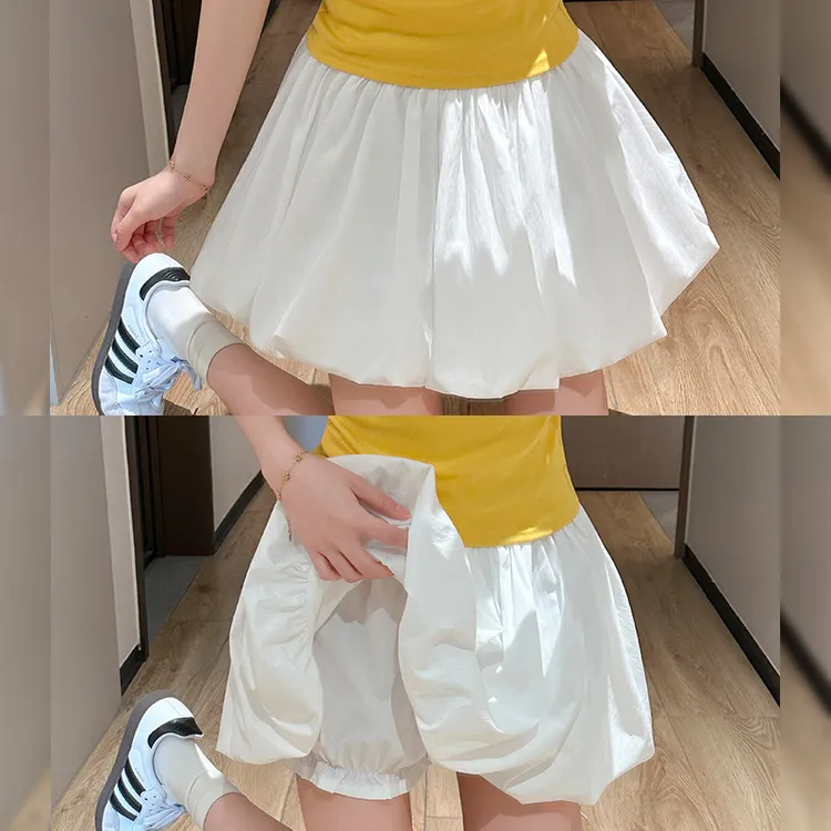 冰丝花苞裙裤女2025夏薄款高腰防走光休闲小个子宽松韩版短裤