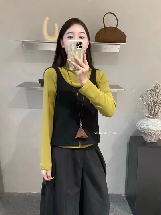 韩版气质减龄百搭显瘦针织衫女叠穿马甲两件套套装