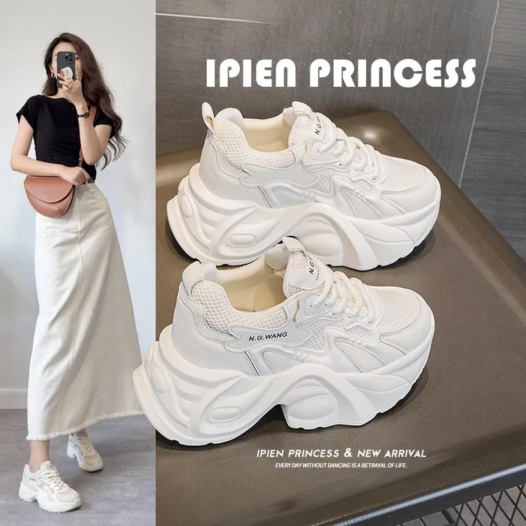 10cm厚底内增高老爹鞋女2025秋季新款小白鞋休闲透气百搭运动鞋子