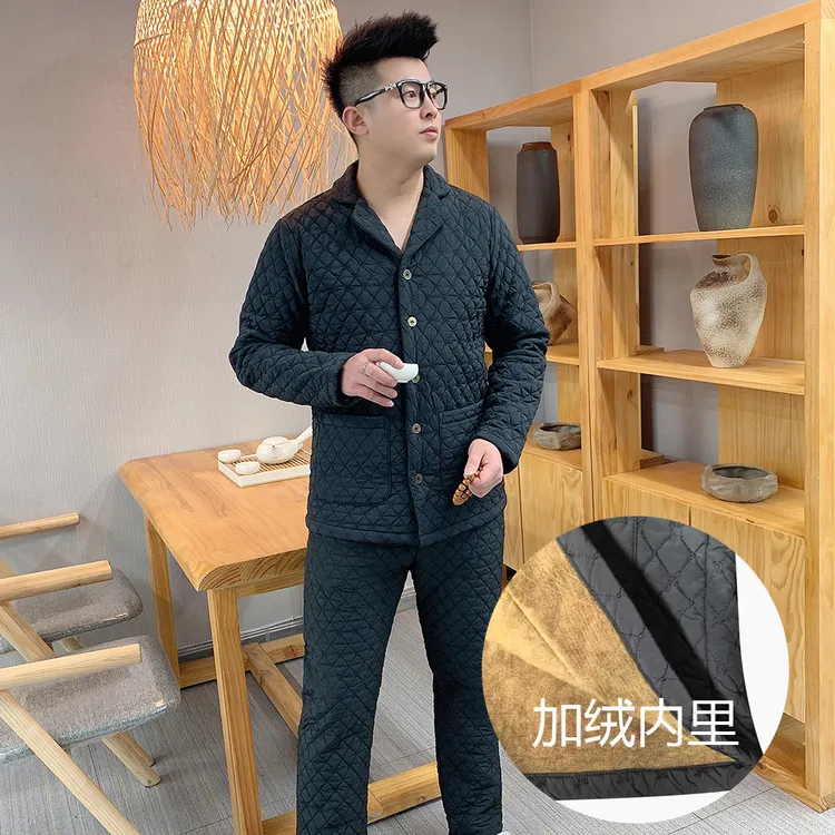 大码男士加绒保暖休闲睡衣套装2025秋冬高品质可外穿家居服两件套