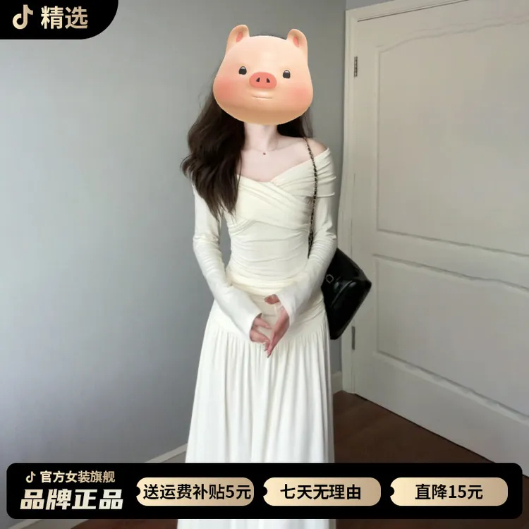 法式气质白色针织连衣裙女秋季2026新款巨好看韩系穿搭一整套长裙