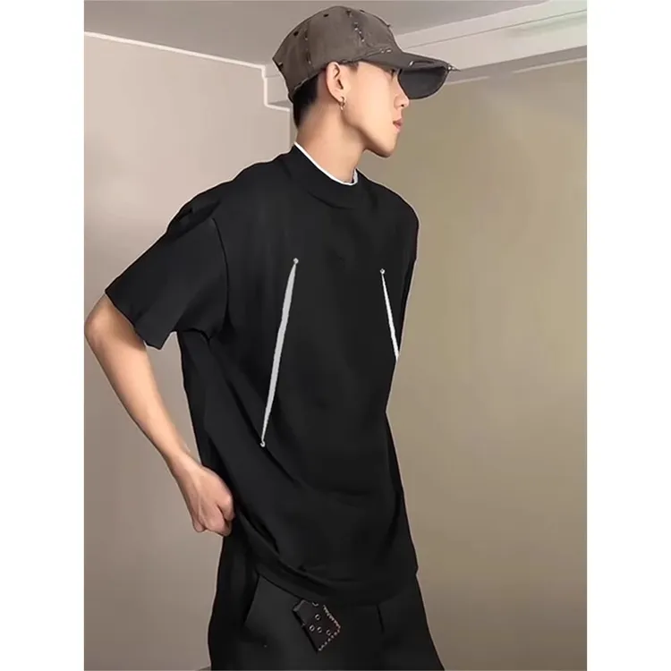 美式解构拼接短袖男款夏季设计感半袖上衣cleanfit小领口正肩T恤